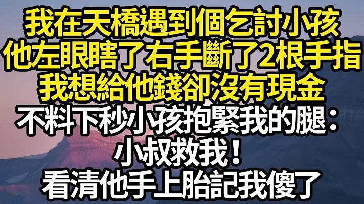 我在天桥遇到个乞讨小孩，他左眼瞎了右手断了2根手指，我想给他钱却没有现金，不料下秒小孩抱紧我的腿，小叔救我！看清他手上胎记我傻了 #故事#情感#情感故事#人生#人生经验#人生故事#生活哲学#为人哲学 - 天天要闻