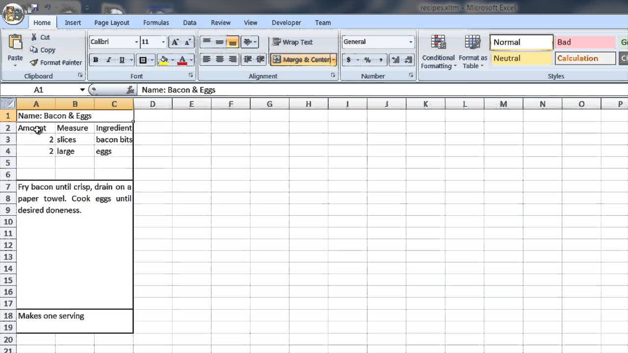 Excel Recipe Template Free Download