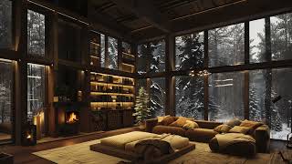 Embracing Winter's Serenity: Fireside Retreat with Gentle Snowfall for Cozy Relaxation