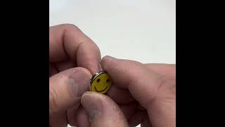 Happy Face Lapel Pin Yellow and Silver Trim Enamel Pin Backing #behappy #pincollectors #lapelpin