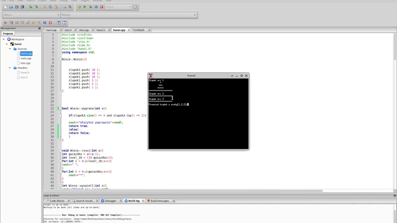 Wieża Hanoi struktura danych stos C++ tower of hanoi - YouTube