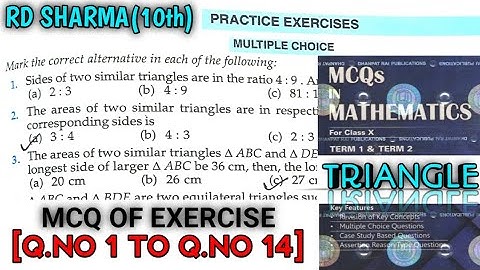RD SHARMA CLASS 10 TRIANGLE MCQ OF EXERCISE  [Q.NO-1 TO 14] MATH FEAR | CHAPTER 7 | CBSE