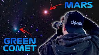 Green Comet and MARS • NO TRACKER & 85mm lens • FULL EDITING • DeepSkyStacker, Photoshop, StarNet  