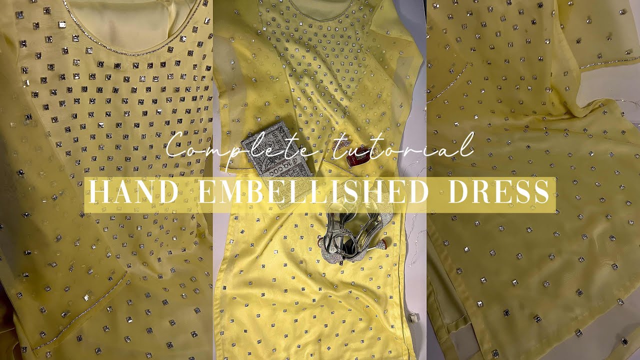 DIY DRESS DESIGNING IDEAS AT HOME ✨ | Designing a Pastel Yellow Outfit with Crystals!