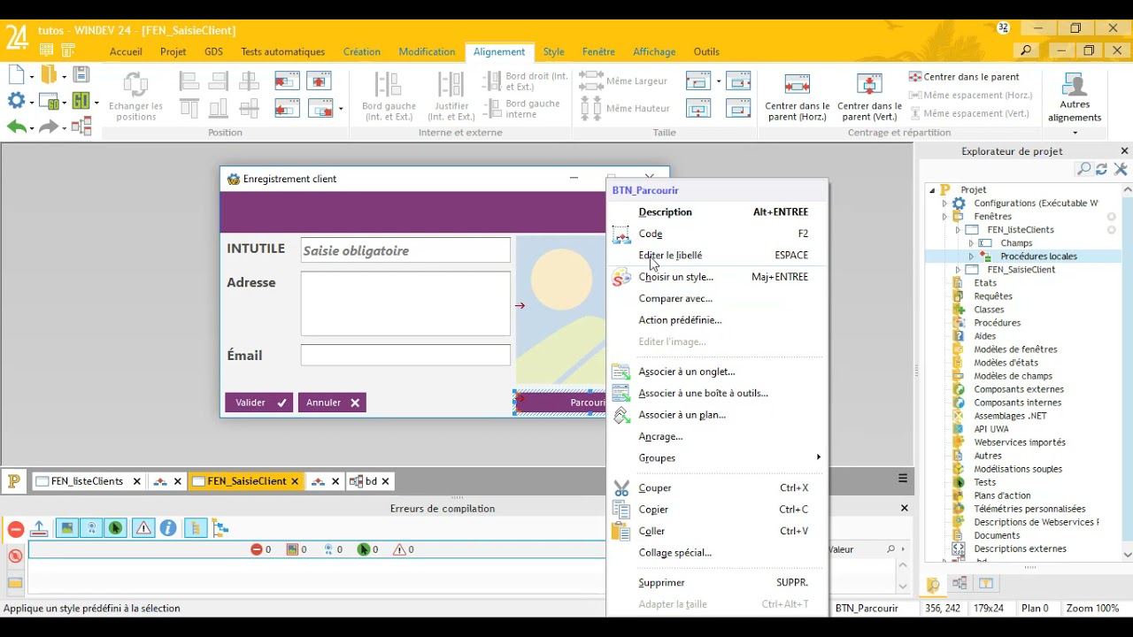 Insertion modification suppression et impression par programmation WinDev