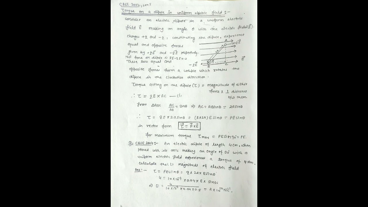 Torque On a Dipole in Uniform Electric Field//Class 12th Physics//
