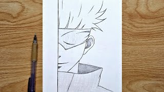 How To Draw Gojo Easy Anime Half Face Step By Step Easy Drawing Tutorial