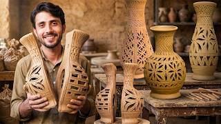 Making Gorgeous Designs on Pottery ⚱️| Stunning Art Demonstration of a Potter on Clay Vases🏺