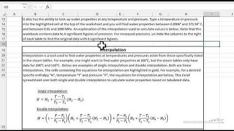 Using the Steam Tables Spreadsheet