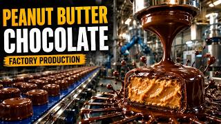 The full factory production peanut butter chocolate process.