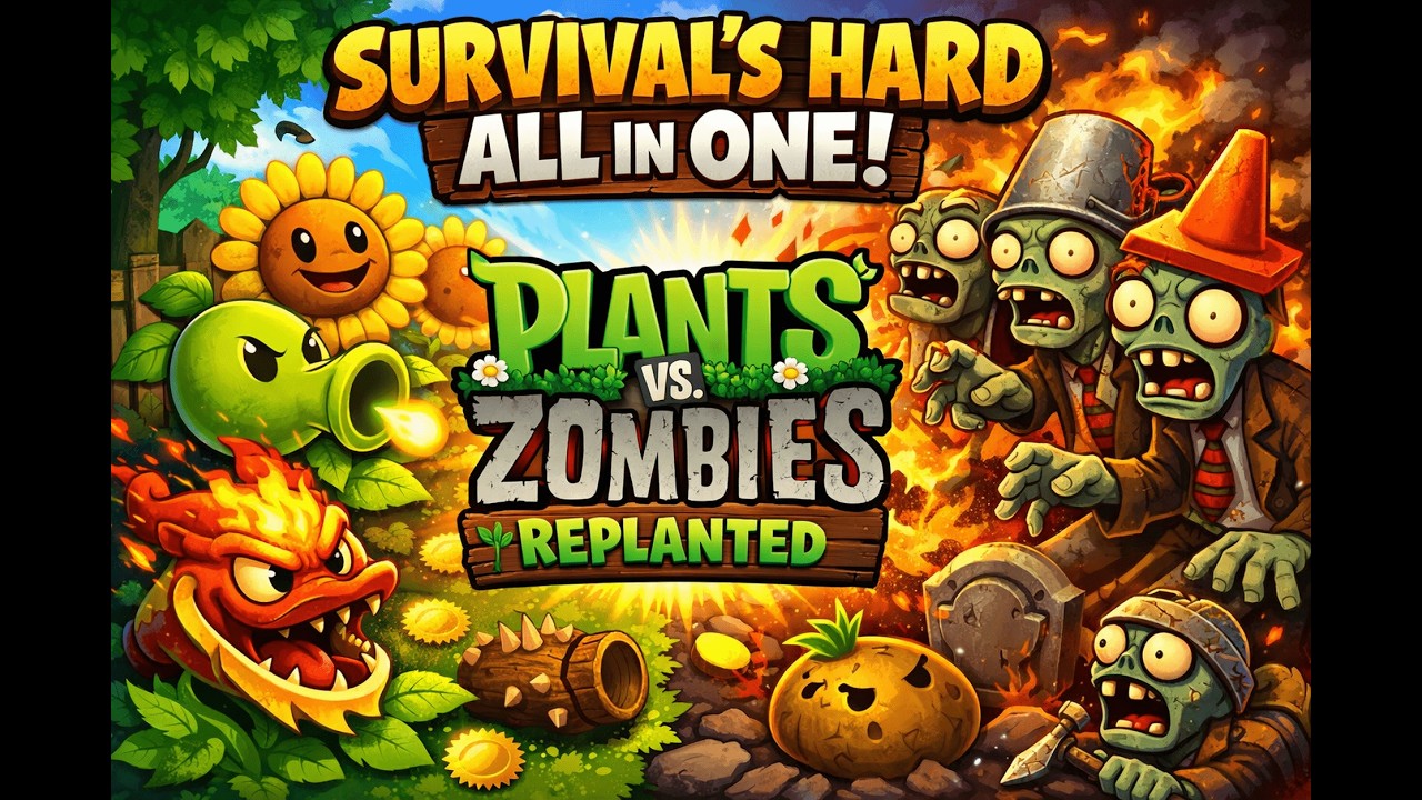 SURVIVALS HARD ALL IN ONE - PLANTS VS ZOMBIES REPLANTED