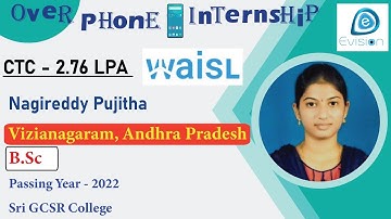 Congrats, N. Pujitha | Selected in WAISL | 2.76 LPA | B.Sc., Passing 2022 | Vizianagaram, A.P.