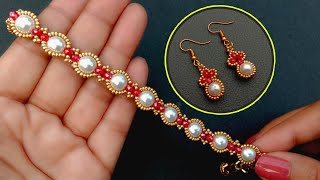 Designer Beaded Flower Bracelet//Bracelet & Earrings//Jewelry Making// Useful & Easy