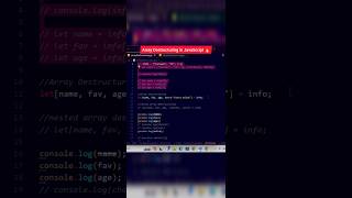 Array and Object Destructuring in JavaScript #shortsfeed #shortsyoutube #shortsviral #shorts #short