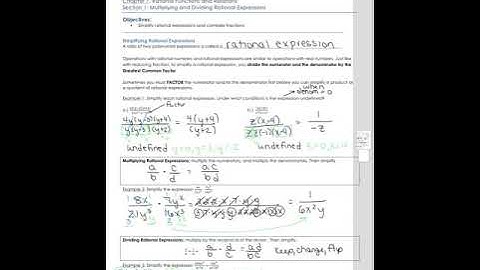 Algebra 2 CPE Lesson 7.1 Multiplying and Dividing Rational Expressions
