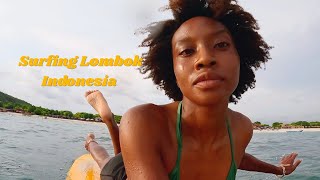 Solo Black Surfer Girl in Lombok, Indonesia 🇮🇩 | Beginner Surf Vlog