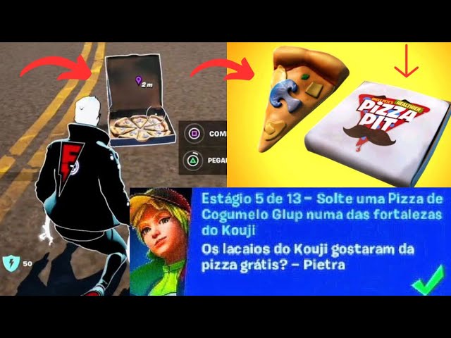 Solte uma pizza de Cogumelo Glup numas das fortalezas do Kouji 