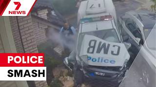 Police car smashes into Merrylands property for second time in two years | 7NEWS