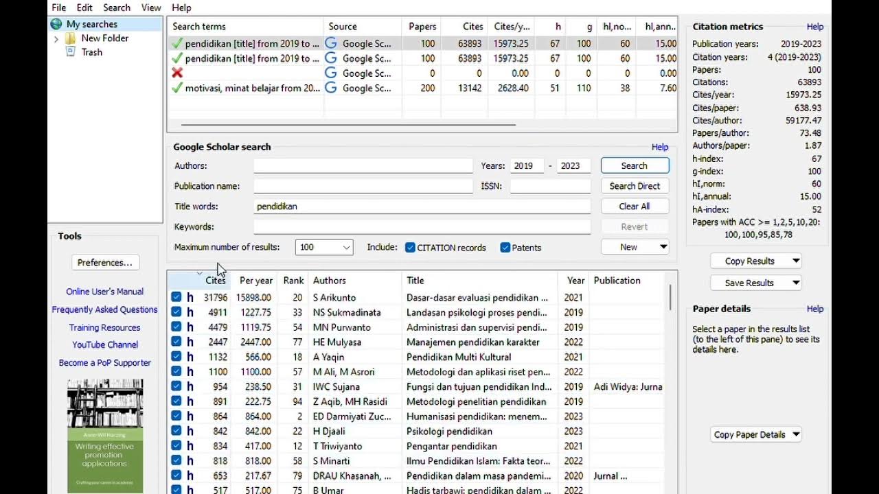 Tutorial menggunakan aplikasi publish or perish youtube