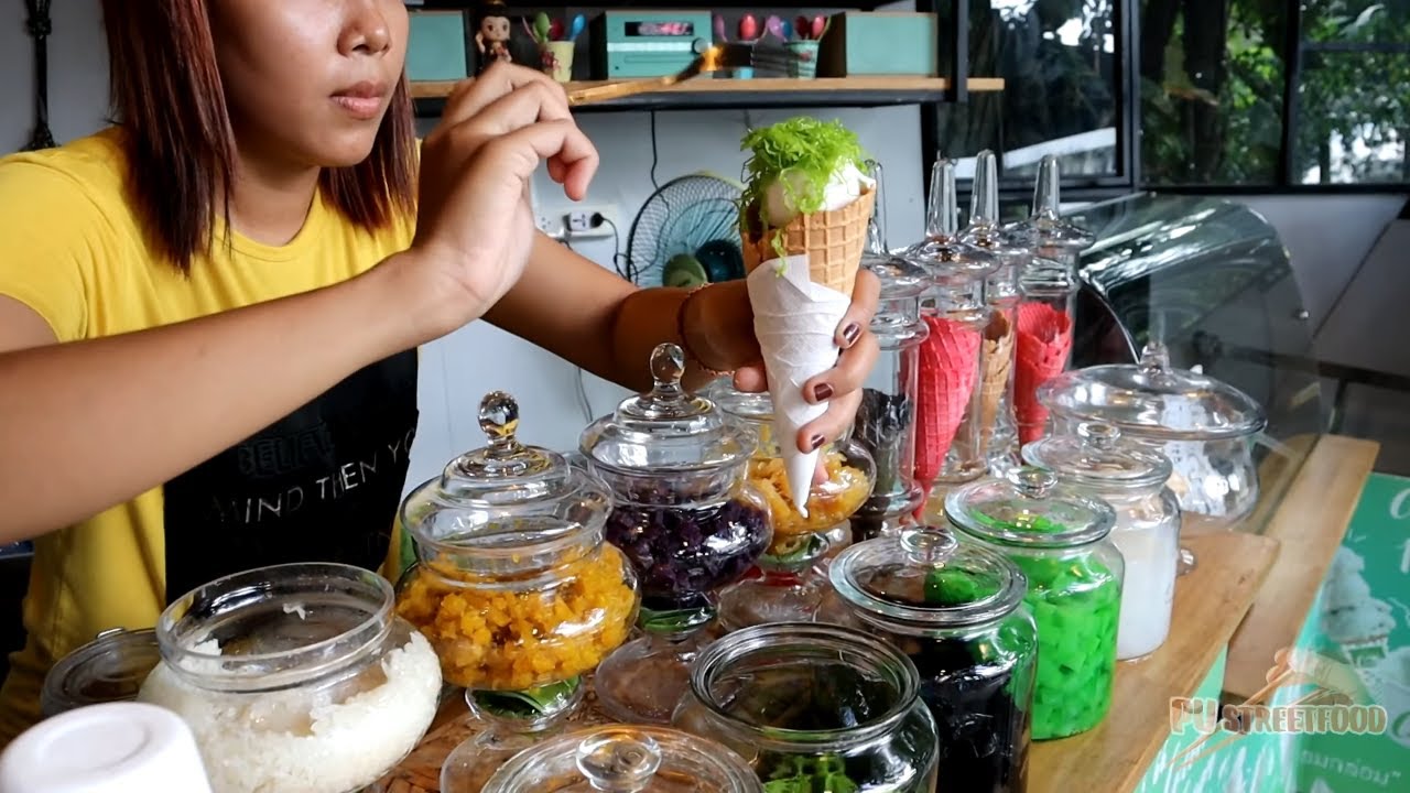 Sticky Rice Ice Cream Cone with Toppings // PU STREET FOOD 🍦