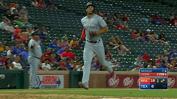 MIA@TEX: Ozuna plates two with a double in the 9th