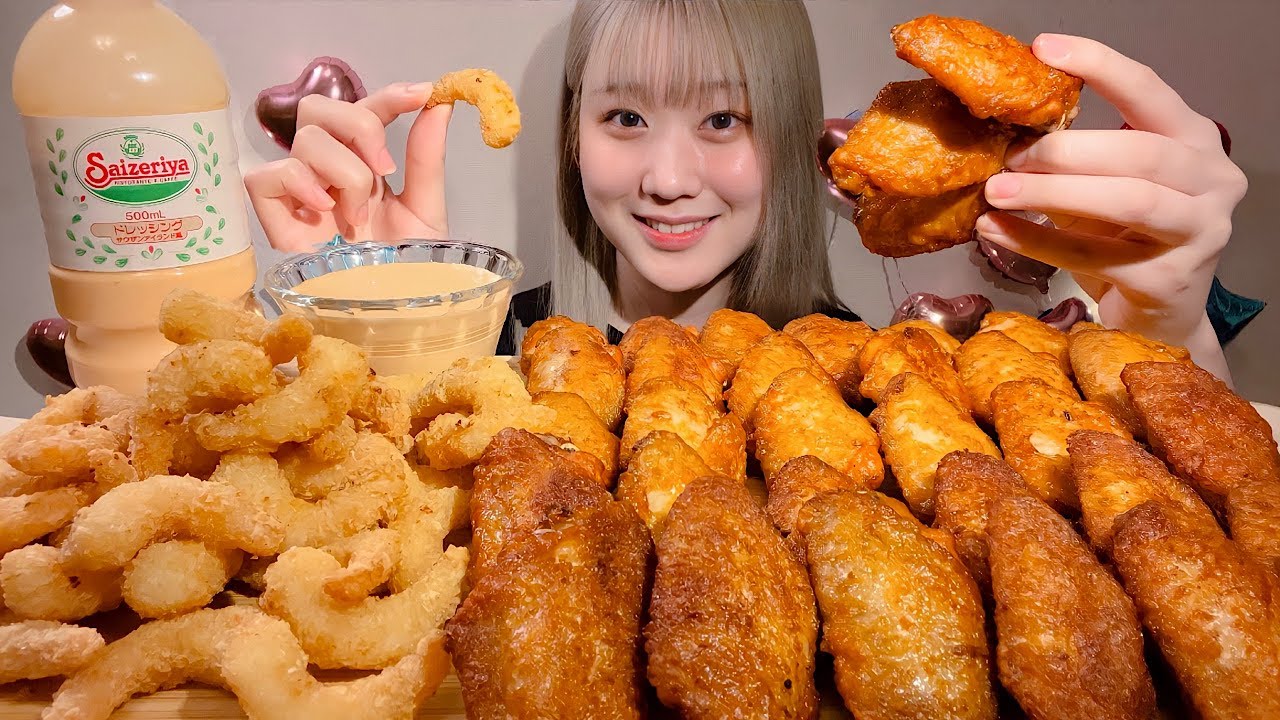 ASMR жареная курочка жареные креветки【русские субтитры】【Mukbang/ Eating Sounds】