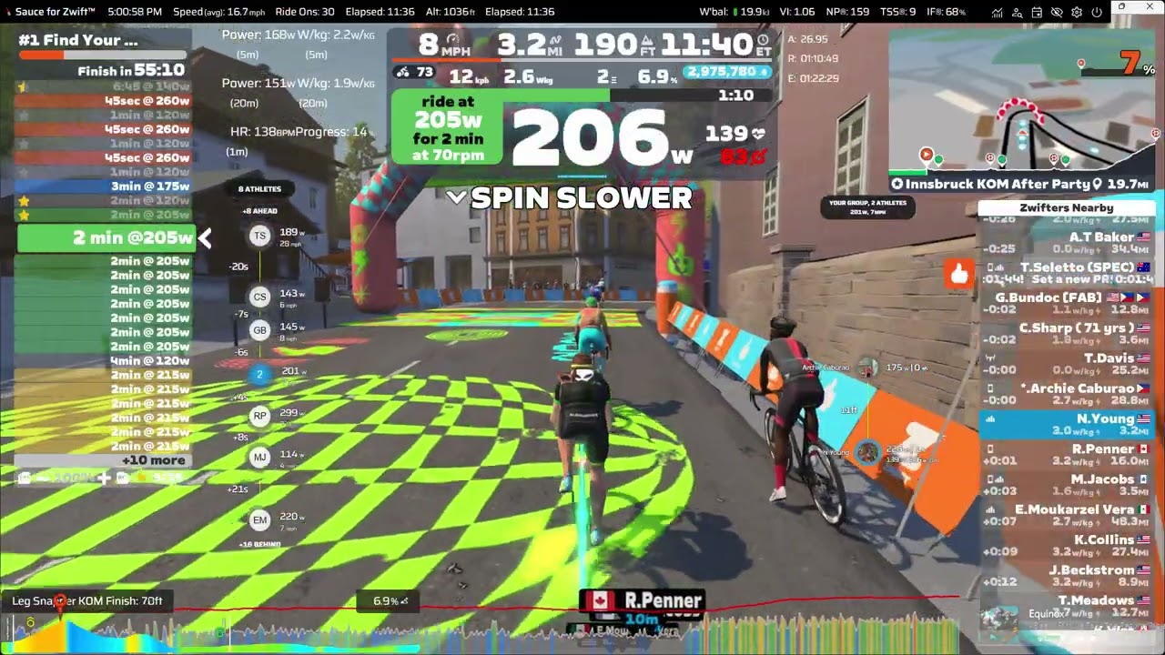 Virtual: Zwift - #1 Find Your Rhythm - Long on Innsbruck KOM After Party in Innsbruck - 14.68 miles