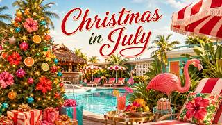 8-Hour Christmas in July Background 🎄🌴 | Tropical Poolside Holiday TV Backdrop (Ocean Wave Sounds)
