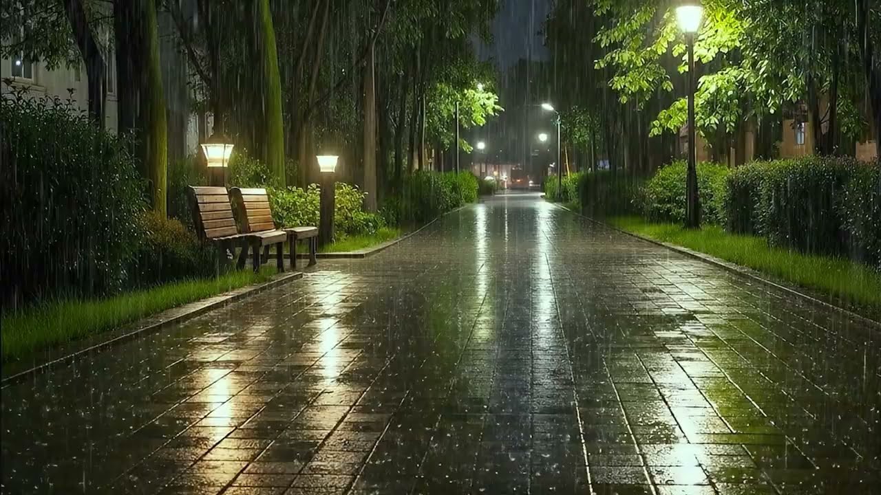 Deep Sleep Instantly with Cozy Rain in Park | ASMR Heavy Rain, Relaxation, Insomnia Cure