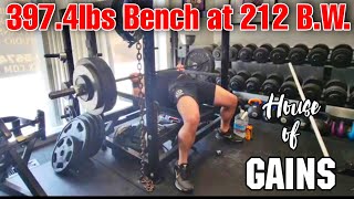 397.4lbs Bench Press at 212lb bodyweight 💪🏽