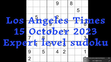 Sudoku solution – Los Angeles Times 15 October 2023 Expert level