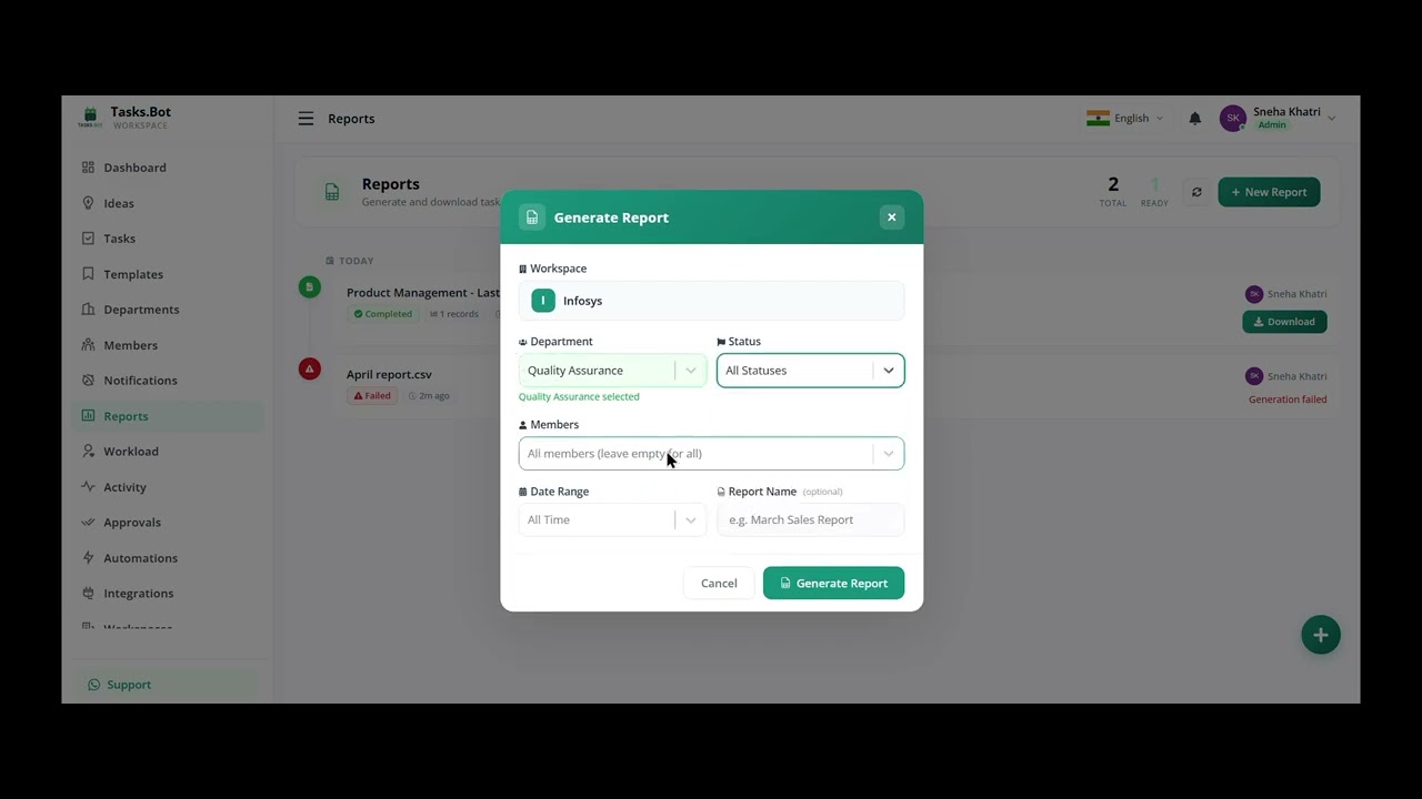 Reports Section in Tasks.Bot | Track Performance & Insights - YouTube