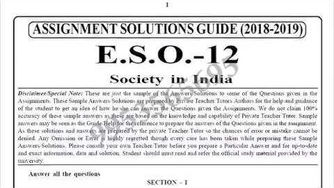 ESO 12 Solved Assignment 2018-19 / Society in India