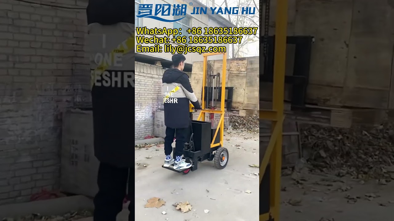 JIN YANG HU 3 Wheel electric stacker Lift Machine New Battery Pallet Truck Trolley 