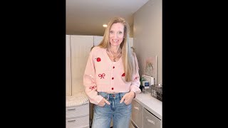BEAUDRM Strawberry Bow Cropped Cardigan CUTE