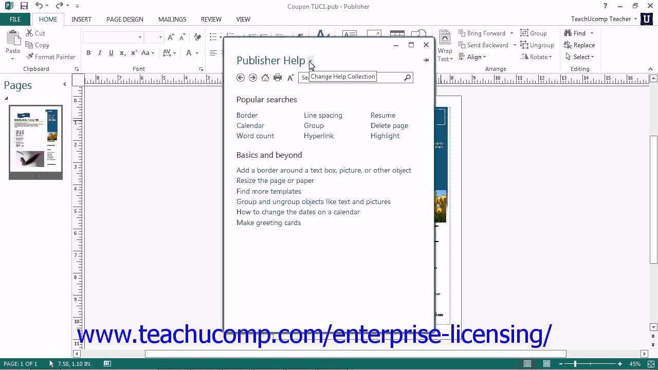 Microsoft Office Publisher Tutorial 2013 Using Publisher Help 12.1 ...