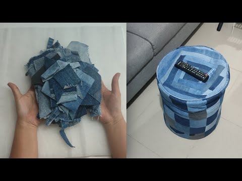 From Scraps to Hidden Scraps 😄 DIY Ottoman to Hide Your Scrap Fabrics #diy #patchwork #handmade 