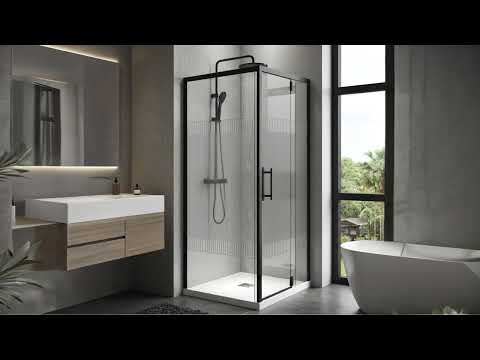 Душова кабіна 90*90*185 см квадратна без піддона, скло прозоре з візерунком 6 мм, чорний профіль, видео 1