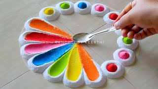 Simple rangoli with spoon l unique rangoli designs l rangoli designs with colours l रंगोली डिजाइन