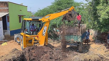 JCB 3DX Plus Loading Cow dung in two Swaraj 735FE and John Deere 5045D Tractor | jcb tractor
