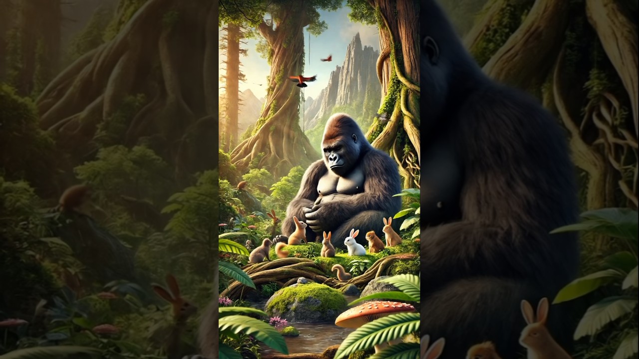 A huge Chimpanzee saved a cute dear's life 