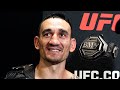 Max holloway reacts to insane ko of justin gaethje at ufc 300 for the bmf title