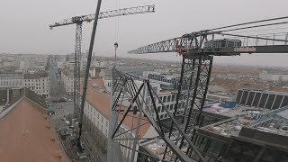 Teilmontage eines 80 Meter Kranauslegers