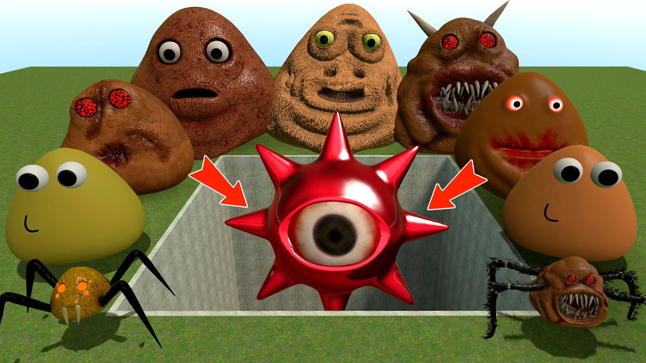 ALL NORMAL 3D POU BOU'S REVENGE Monsters VS RUBY Mr SUN SPRUNKI PHASE 2 in BIG HOLE in Garry's Mod