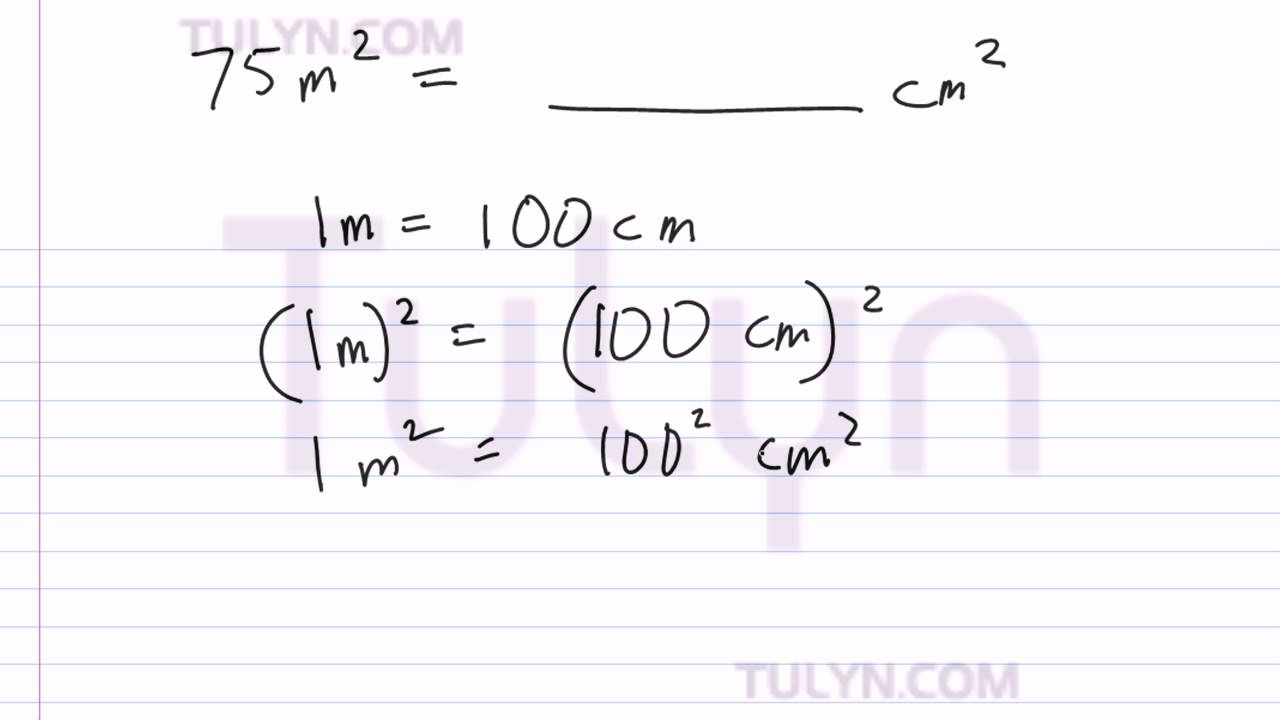 conversion of metric units squared meters to squared centimeters