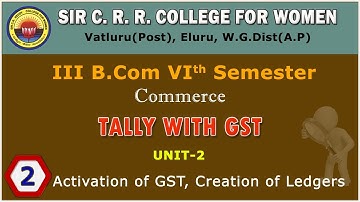 2. B.Com(Voc) - 3/6 - Tally with GST - Unit 2 -Activation of GST, Creation of Ledgers