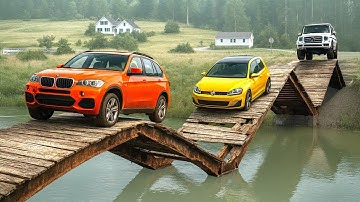 Cars vs Broken Bridge Challenge #4 in BeamNG Drive!