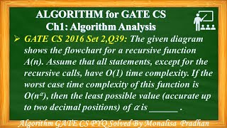 GATE CS 2016 Set 2,Q39: The given diagram shows the flowchart for a recursive function A(n). Assume Net Worth