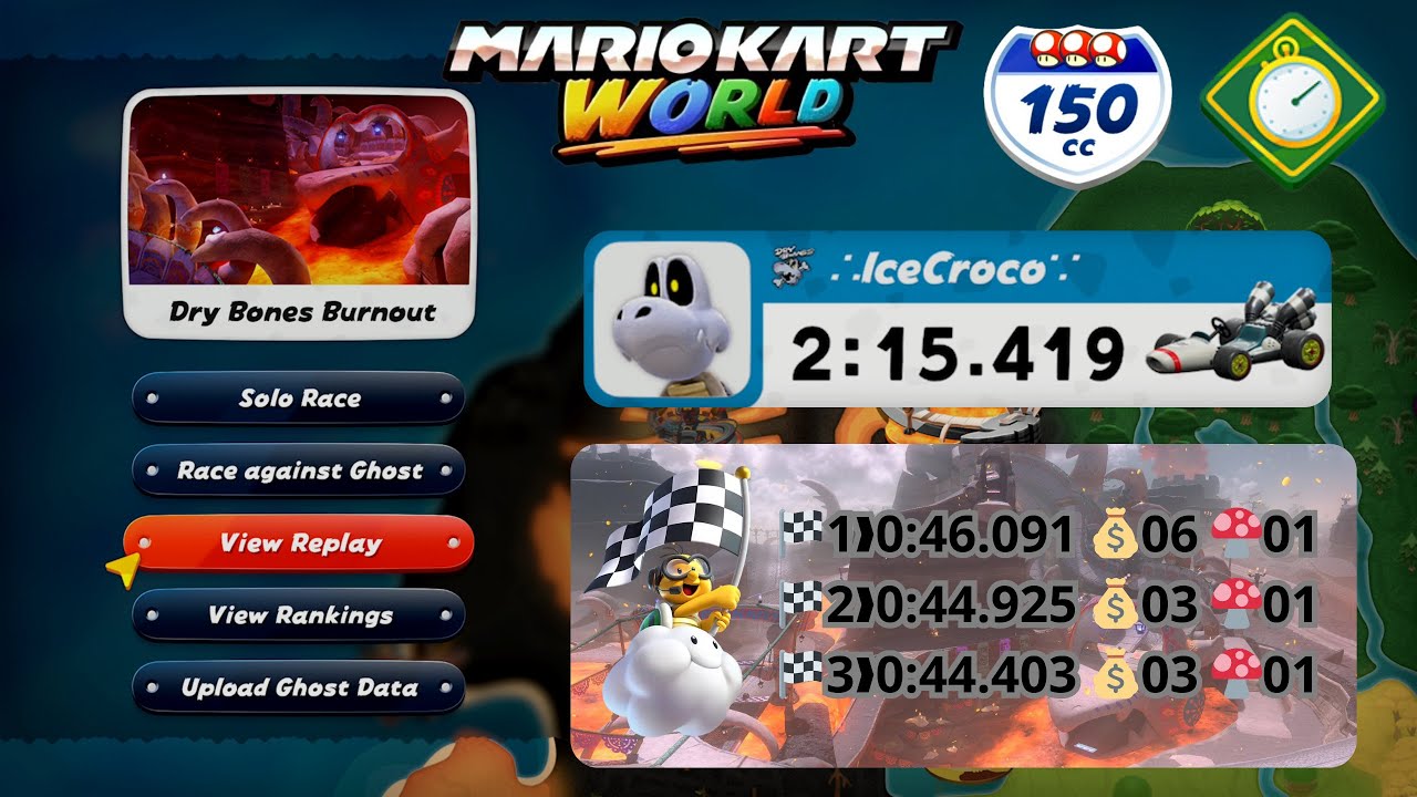 Dry Bones Burnout 150 cc ( 2.15.419 ) By @Icecreamcrocodile Mario Kart World Time Trial