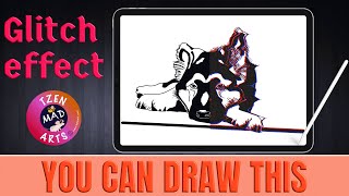 How To Draw German Shepherd in Procreate - Easy GLITCH EFFECT
